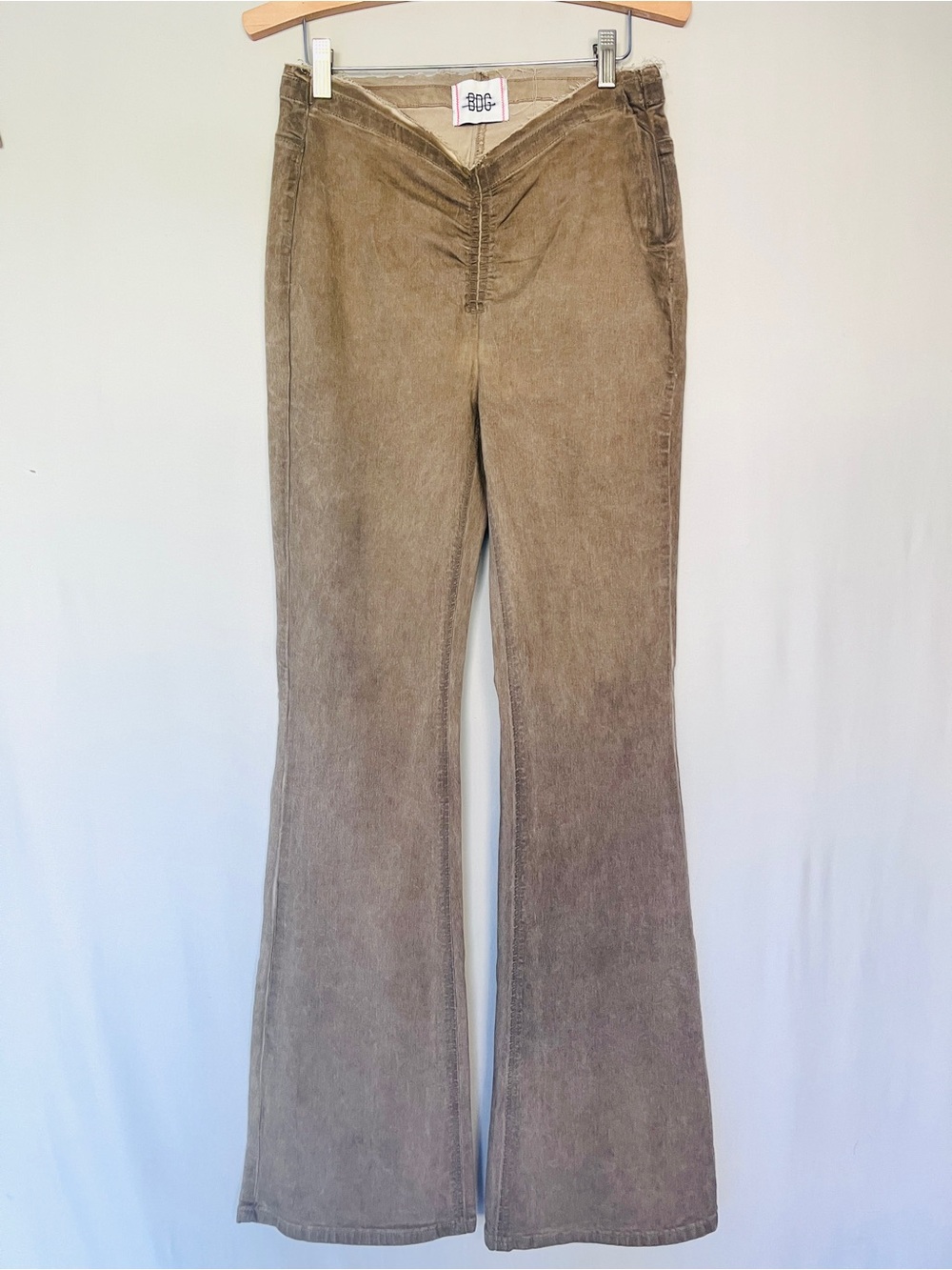 BDG Urban Outfitters Brown Ruched V-Waist Flare Jeans Y2K Boho • Size 30